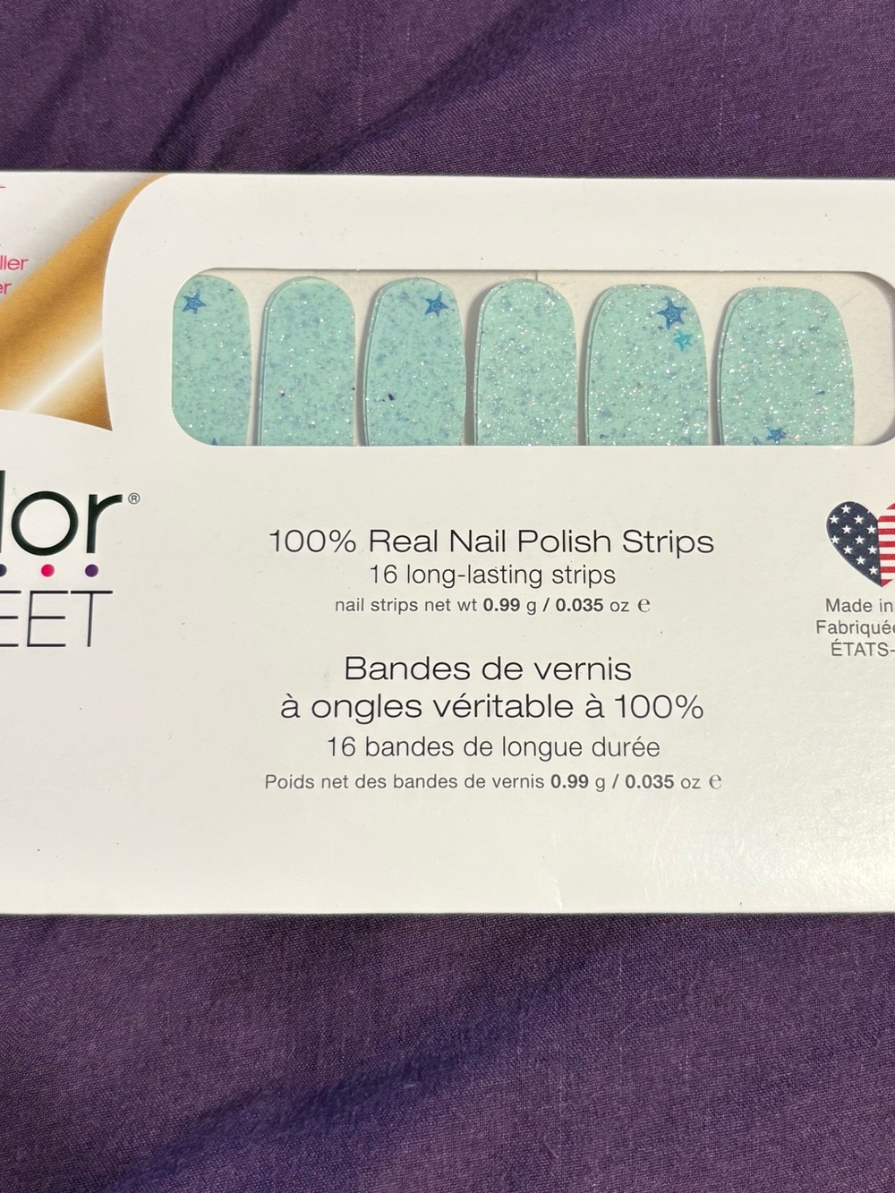 Color Street Mint Sparkle Nail Strips with Tiny Blue Stars 'Seaglass Serenade'